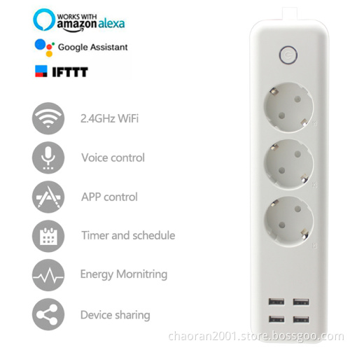 Wifi Smart Plug Outlet Power Strip Surge Protector EU Power Strip With Usb Charging Ports European TUYA